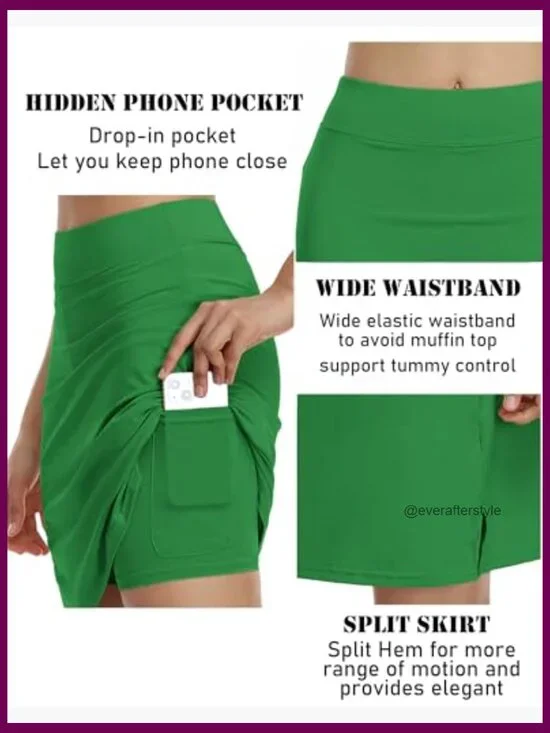 Knee Length Skort with Pockets - Athletic Tennis Golf Skirt